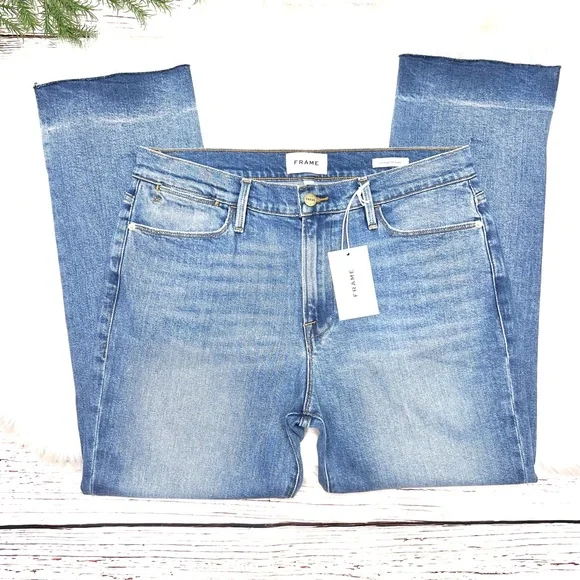 🚫SOLD! NWT🤩 |•FRAME DENIM•| Le High Straight High-Rise Raw Edge Slit Jeans - Picture 6 of 16